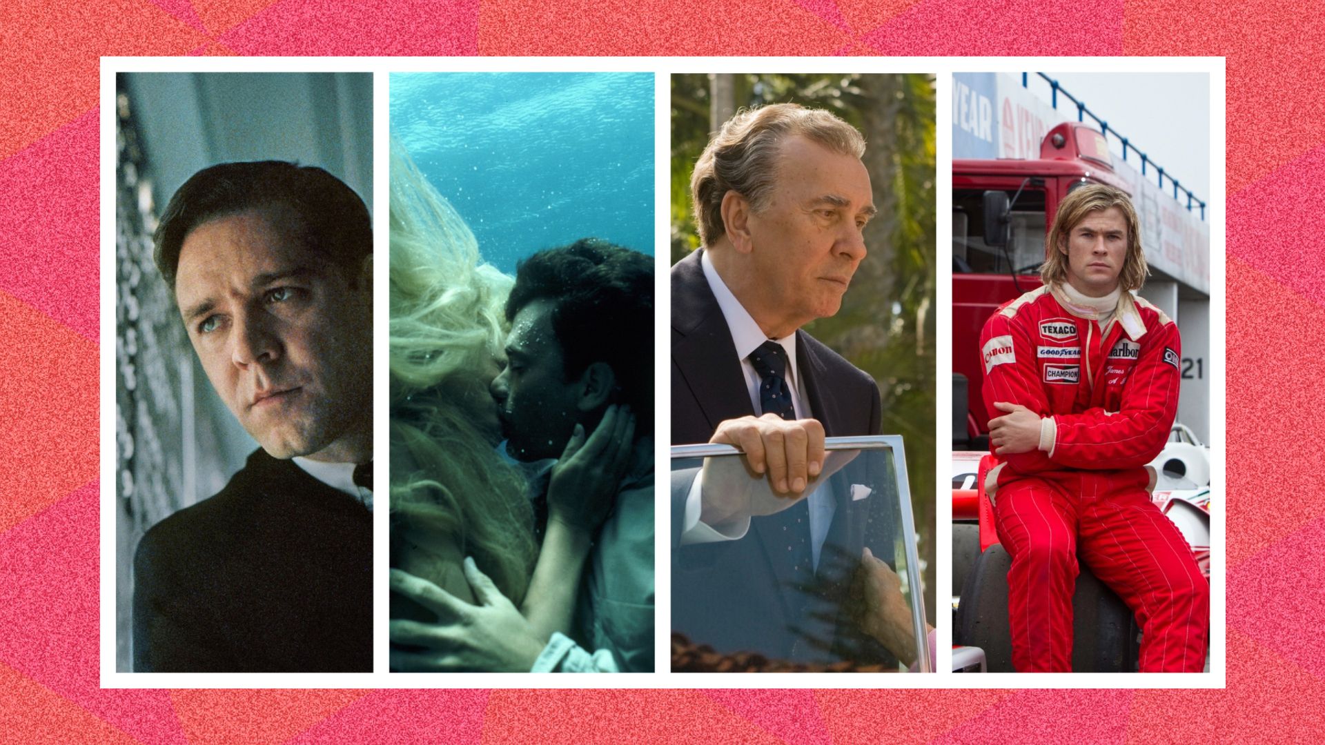 Four films by Ron Howard from left to right: A Beautiful Mind, Splash, Frost/Nixon and Rush 