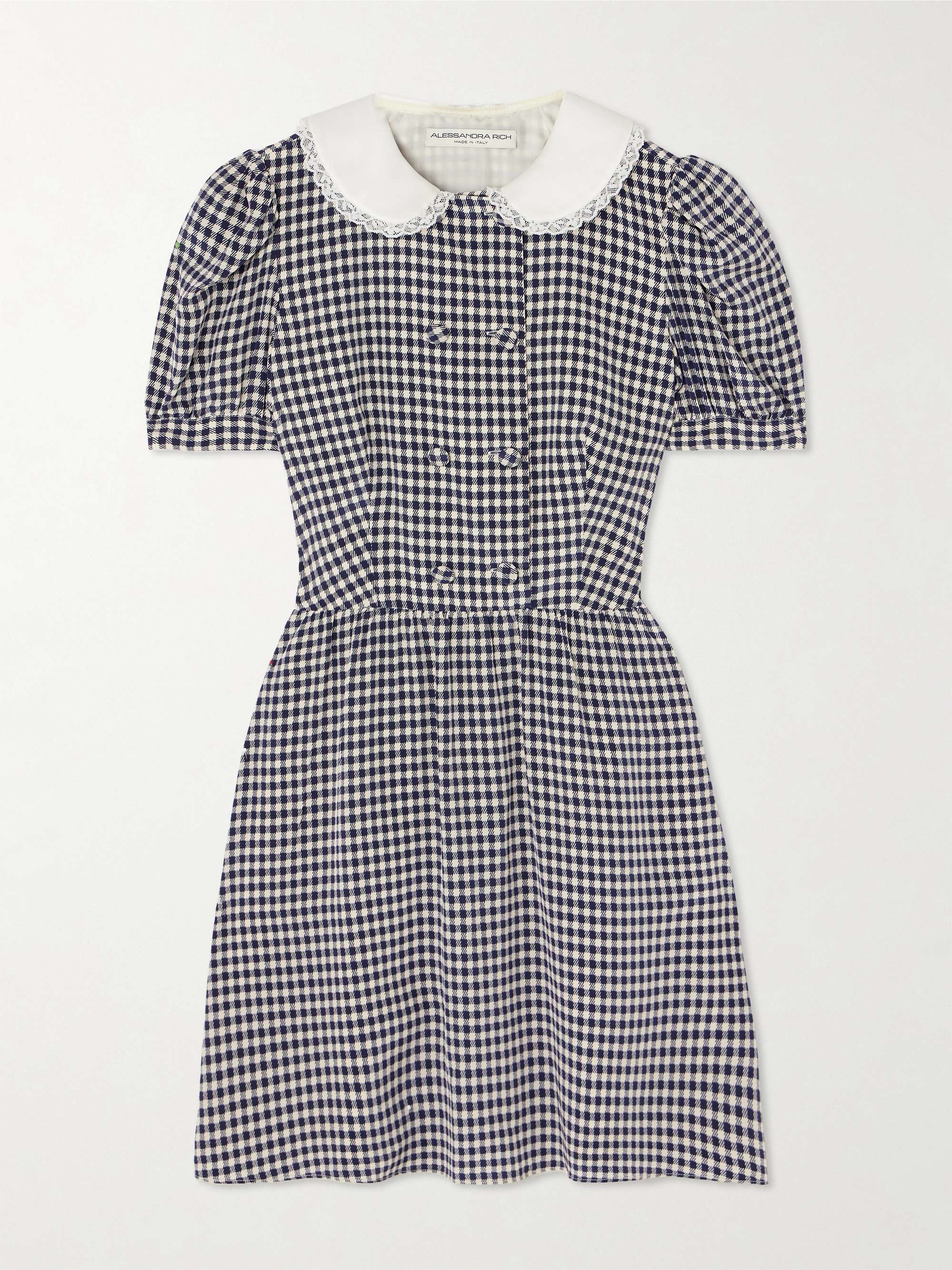 Lace-Trimmed Gingham Silk-Crepe Mini Dress