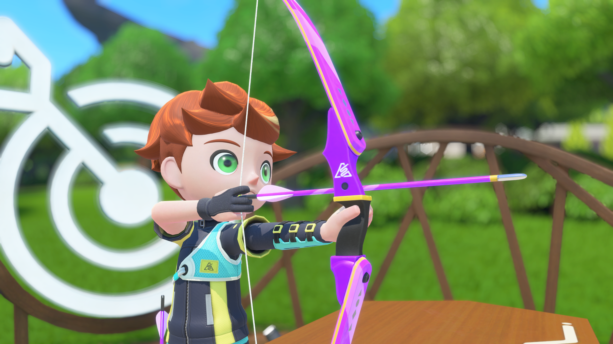 A screenshot from Nintendo Switch Sports Resort showing archery
