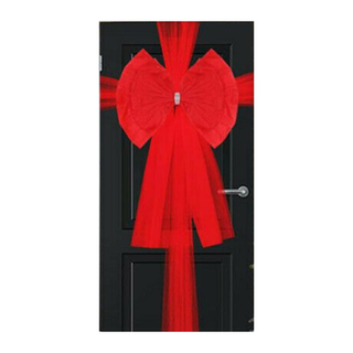 A door with a red bow