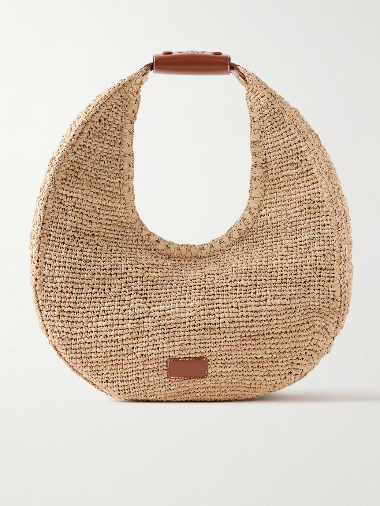 Moon Large Leather-Trimmed Raffia Tote