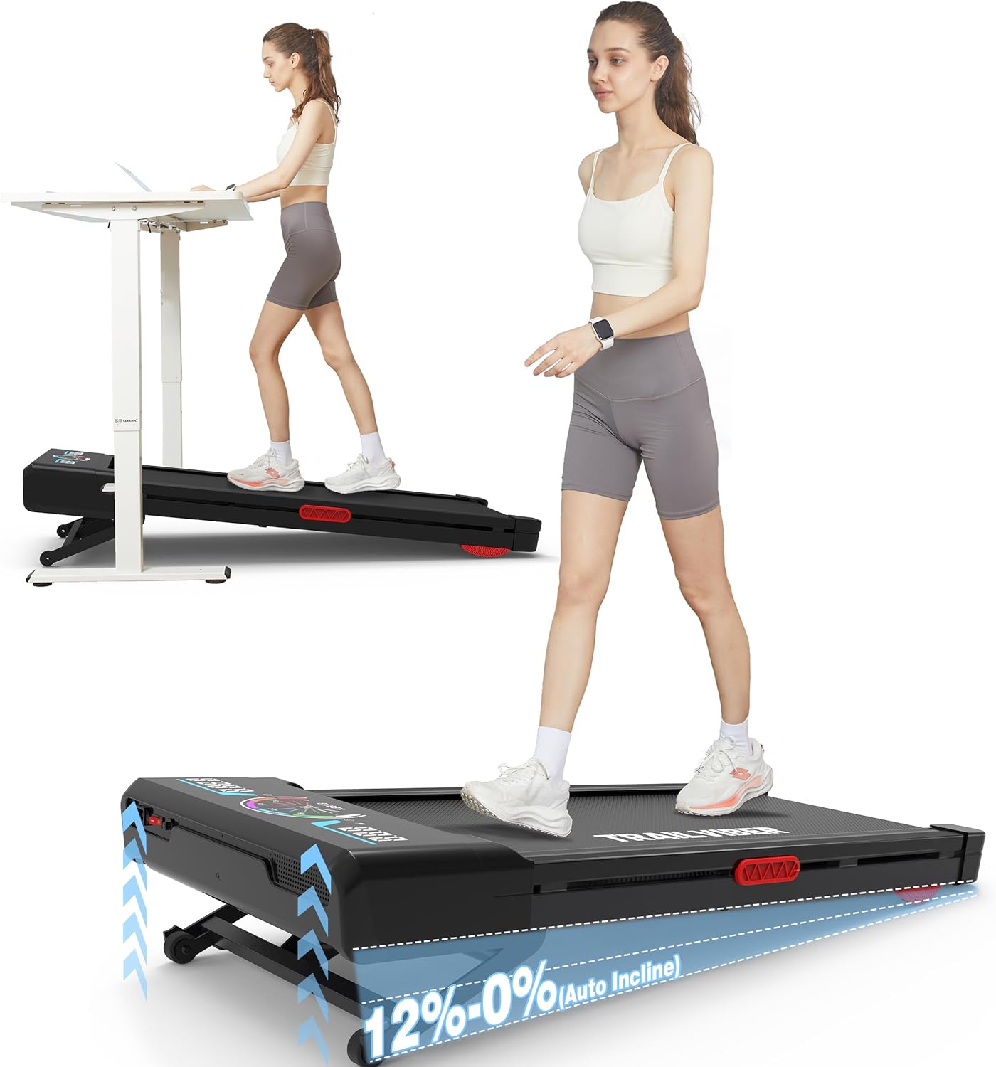 Trailviber Walking Pad Treadmill With 12% 9-Level Auto Incline