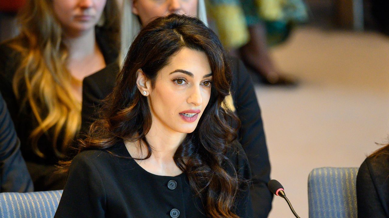 International human rights lawyer Amal Clooney seen speaking