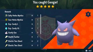 Pokemon Scarlet and Violet rewards from five star Gengar Raid