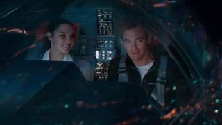 Gal Gadot and Chris Pine in the invisible jet in Wonder Woman 1984