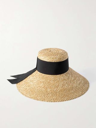 Mirabel Grosgrain-Trimmed Straw Sunhat