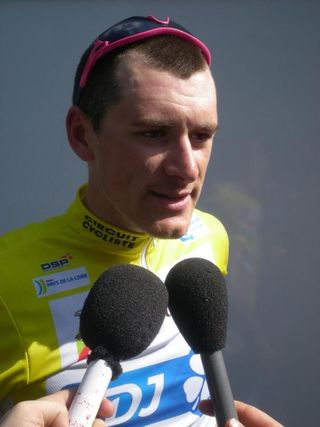 Anthony Roux speaks to the media following his stage win