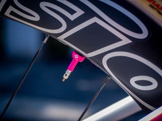 The Muc-off tubeless values used by the team add a nice finishing splash of pink.