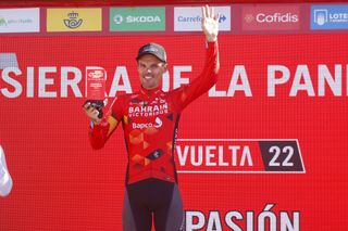 Luis Leon Sanchez on the podium at the Vuelta a España with the combativity prize on stage 14