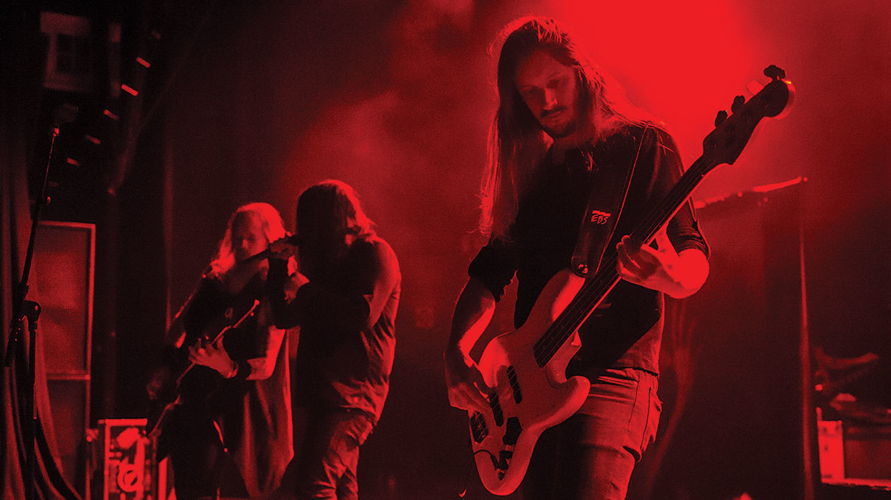 A photograph of Katatonia on stage