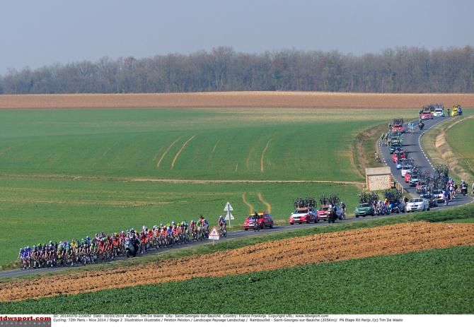 The peloton passes by the French countryside