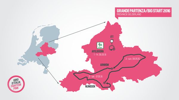 The map of the opening stages of the 2016 Giro d'Italia in the Netherlands