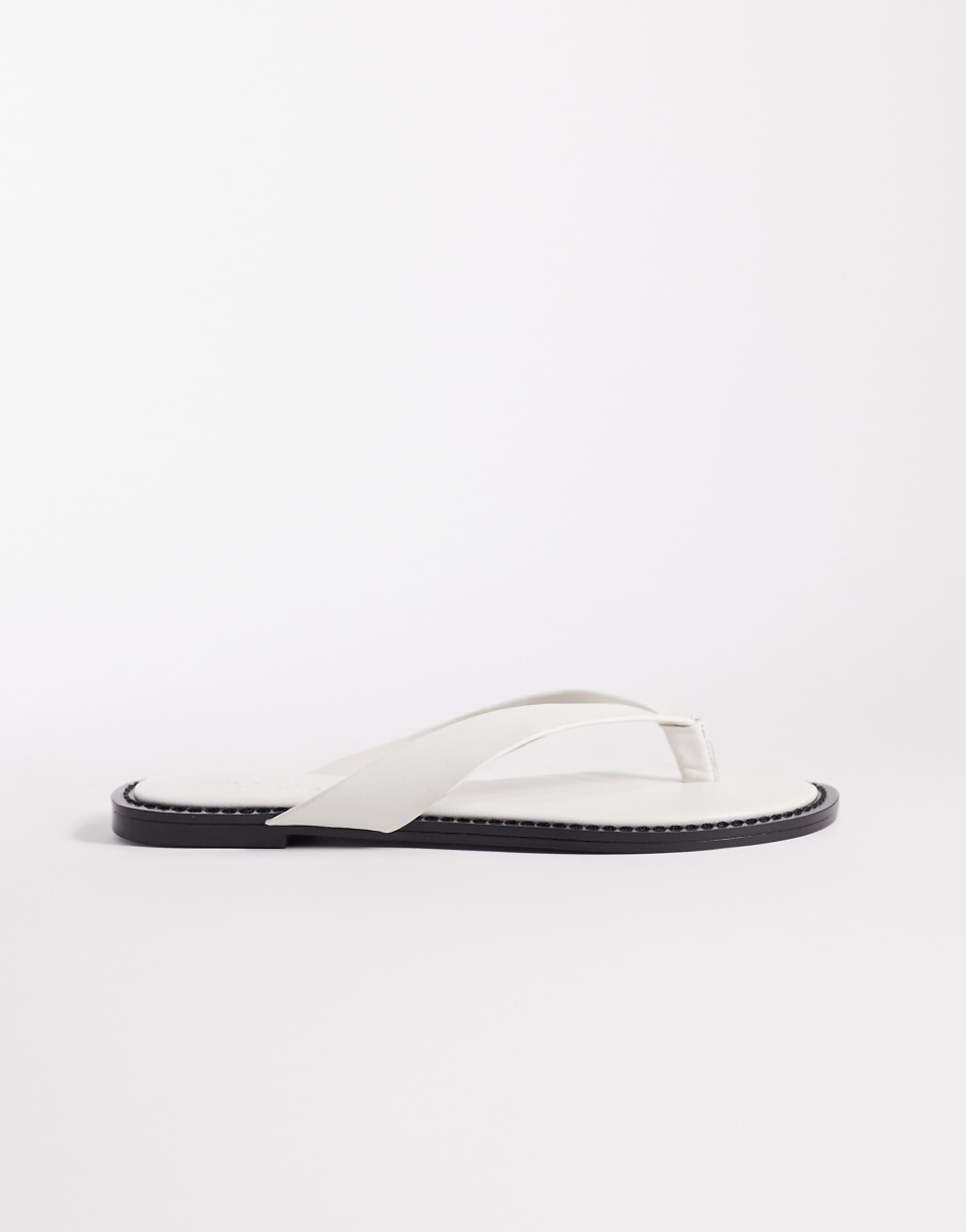 Asos Design Fenna Premium Leather Flip Flops in White