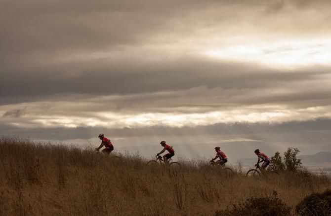 Riders work there way along the route during the prologue