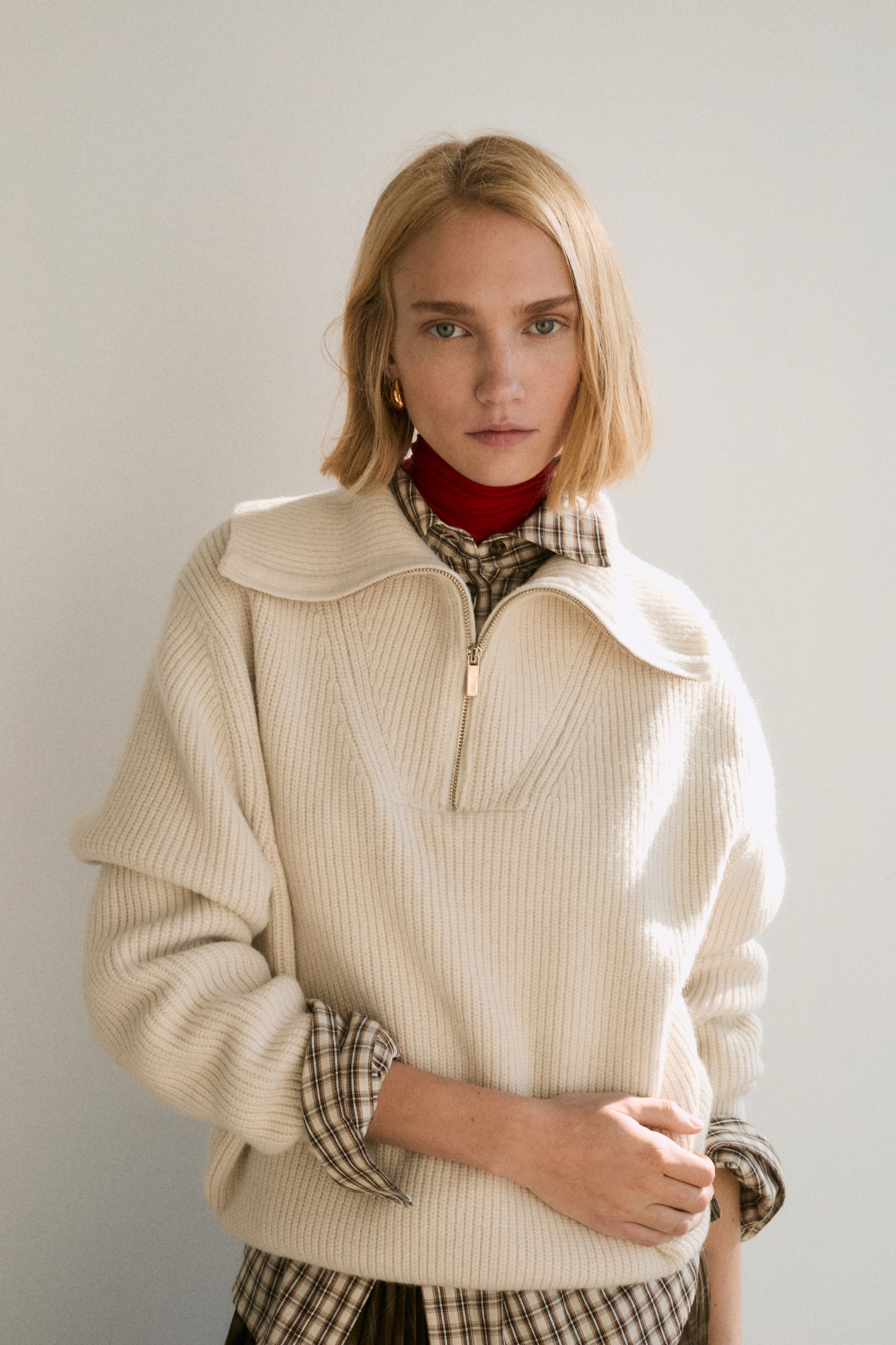 Rib-Knit Half-Zip Sweater - Cream