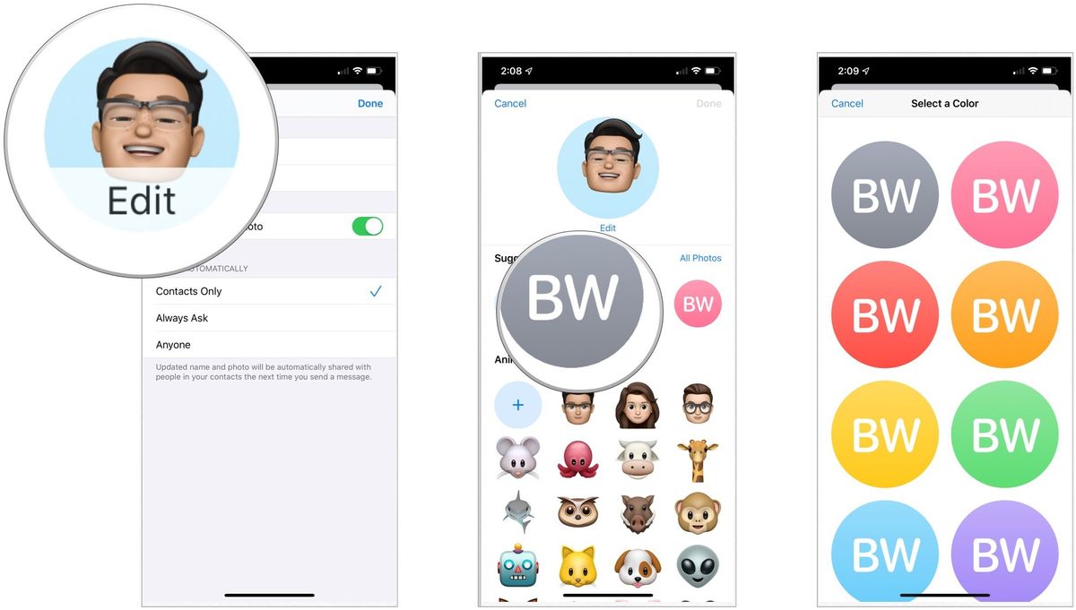 Cara Message Profile How to create, edit and customize your contact profile for iMessages ...