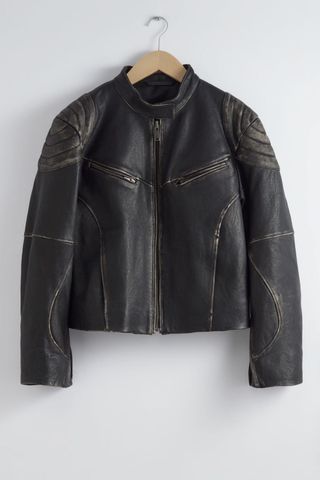 Topstitched Leather Jacket