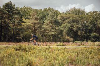 Rider cycling at a relaxed pace casual on beautiful roads