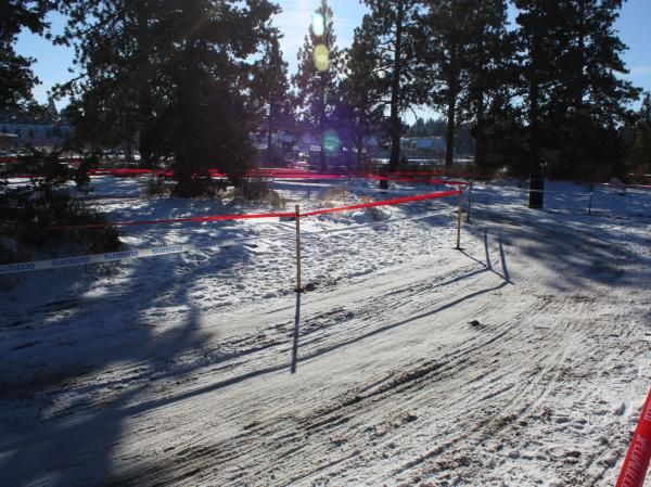 In contrast to the course map, racers will negotitate a tight lollipop section shortly after entering the woods.