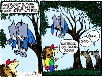 Political Cartoon U.S. gop covid stimulus biden dogs