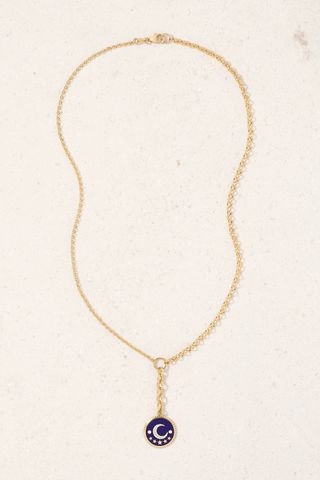 Blue Crescent 18-Karat Gold, Diamond and Enamel Necklace