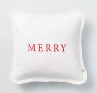 14" x 14" Merry Embroidered Seasonal Throw Pillow Red/Cream - Hearth &amp; Hand™ with Magnolia