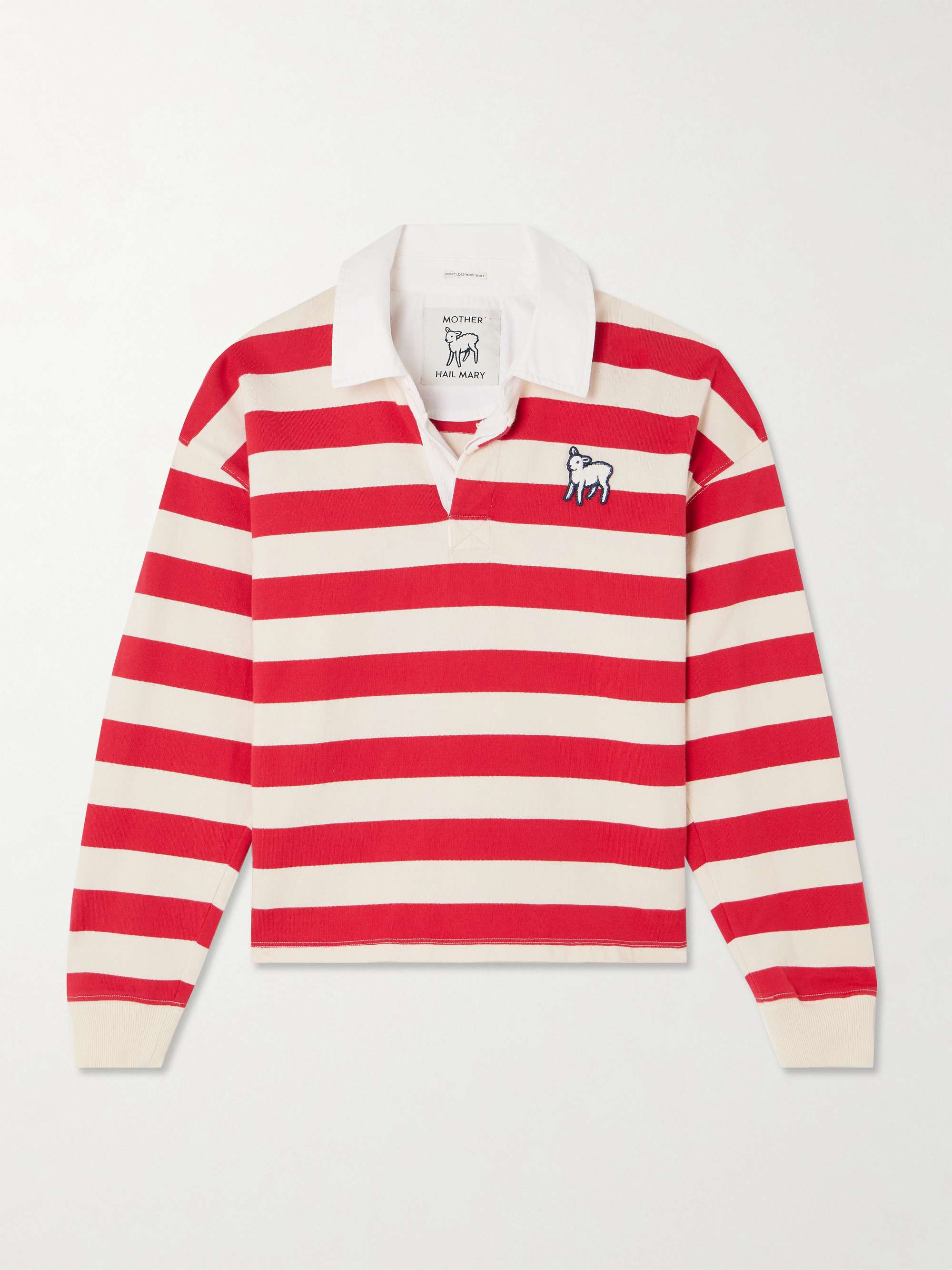 The Boxy Match Appliqu&amp;eacute;d Striped Cotton-Jersey Polo Shirt