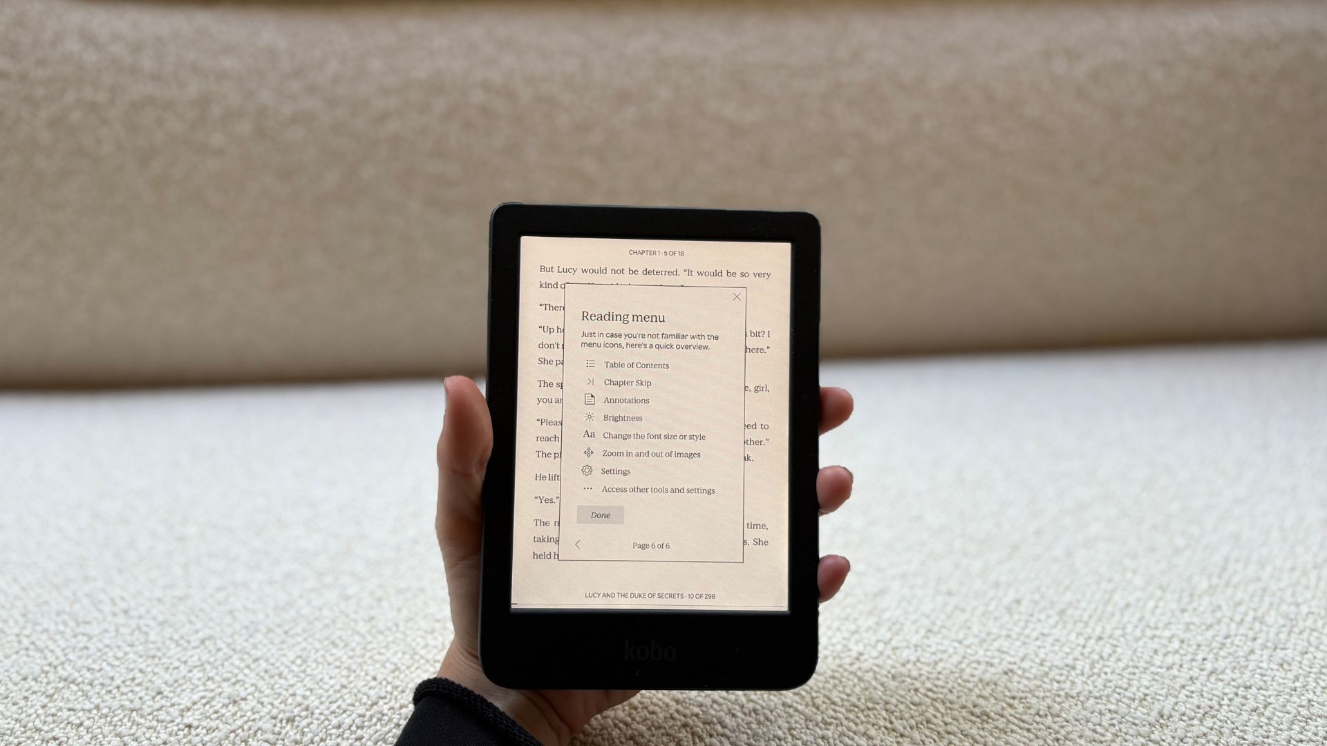 Navigation on the Kobo Clara Colour