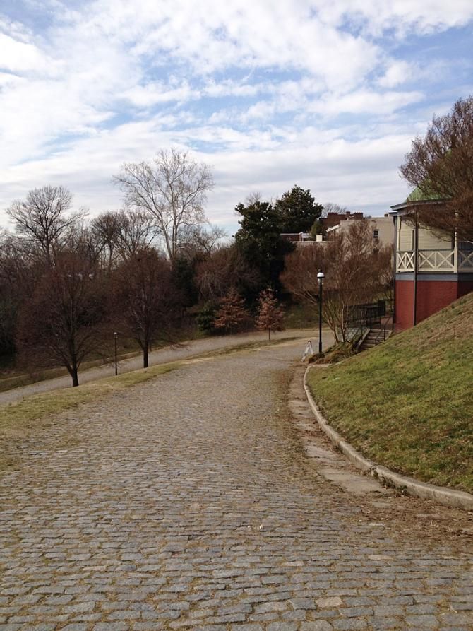 Looking down from the top of Libby Hill in Richmond, Virginia
