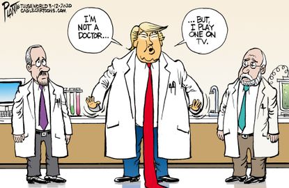 Political Cartoon U.S. Trump Coronavirus doctor response television acting