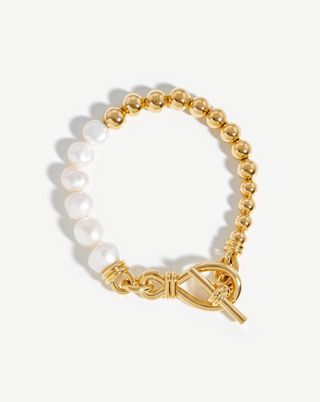 Baroque Pearl Beaded T-Bar Bracelet | 18ct Gold Plated/Pearl