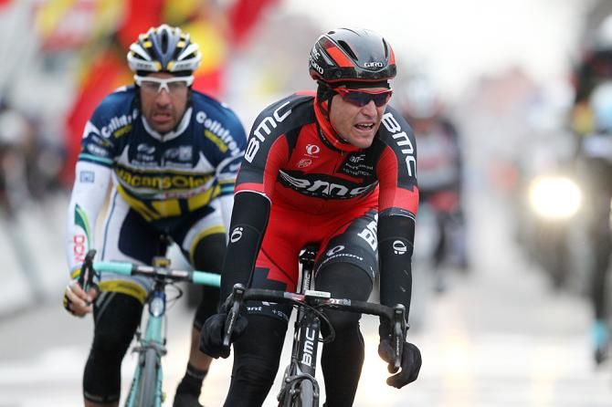 Greg Van Avermaet (BMC) leads Juan Antonio Flecha (Vacansoleil) in Gent-Wevelgem
