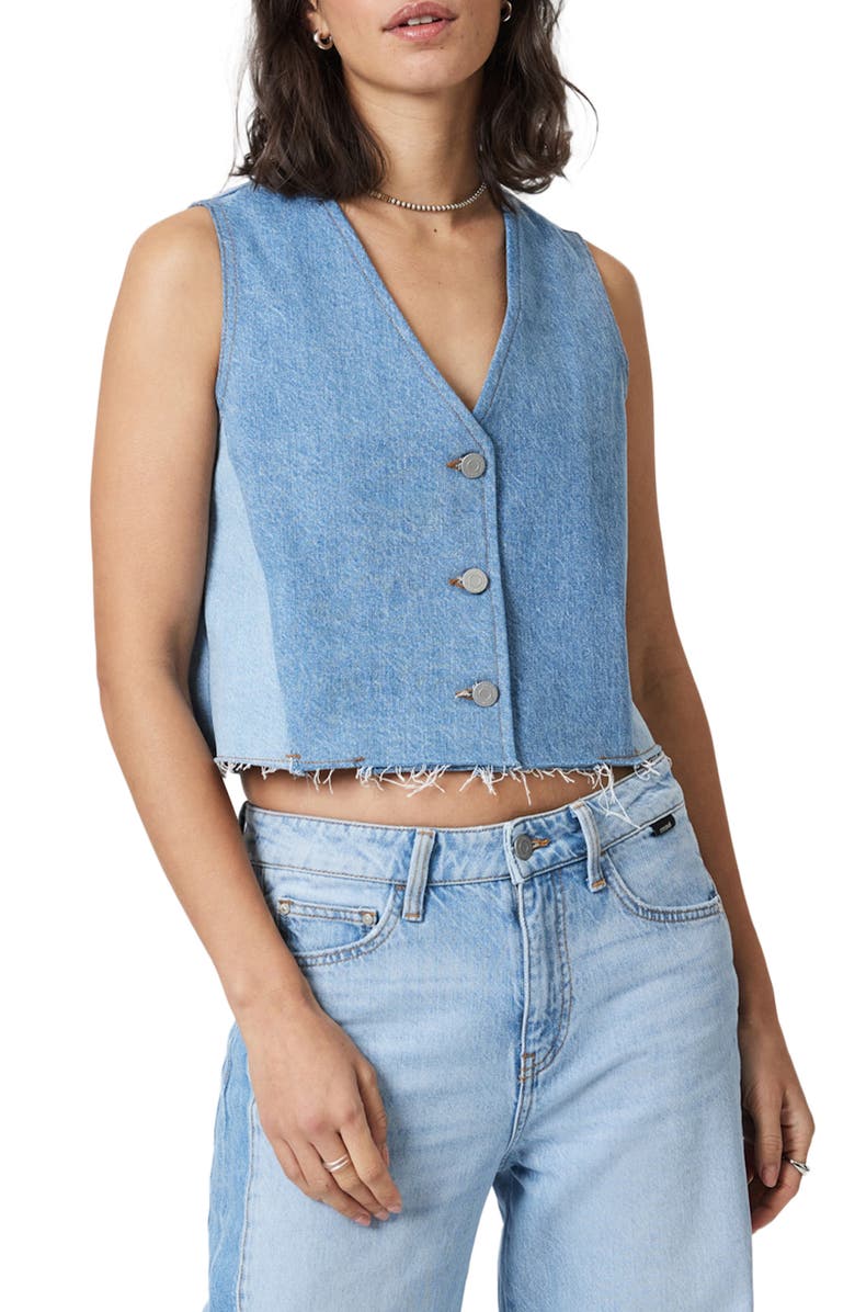 Peony Colorblock Raw Hem Denim Vest