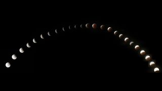 A compilation of November's Beaver Moon throughout the partial lunar eclipse, as seen from Bogotá, Colombia.