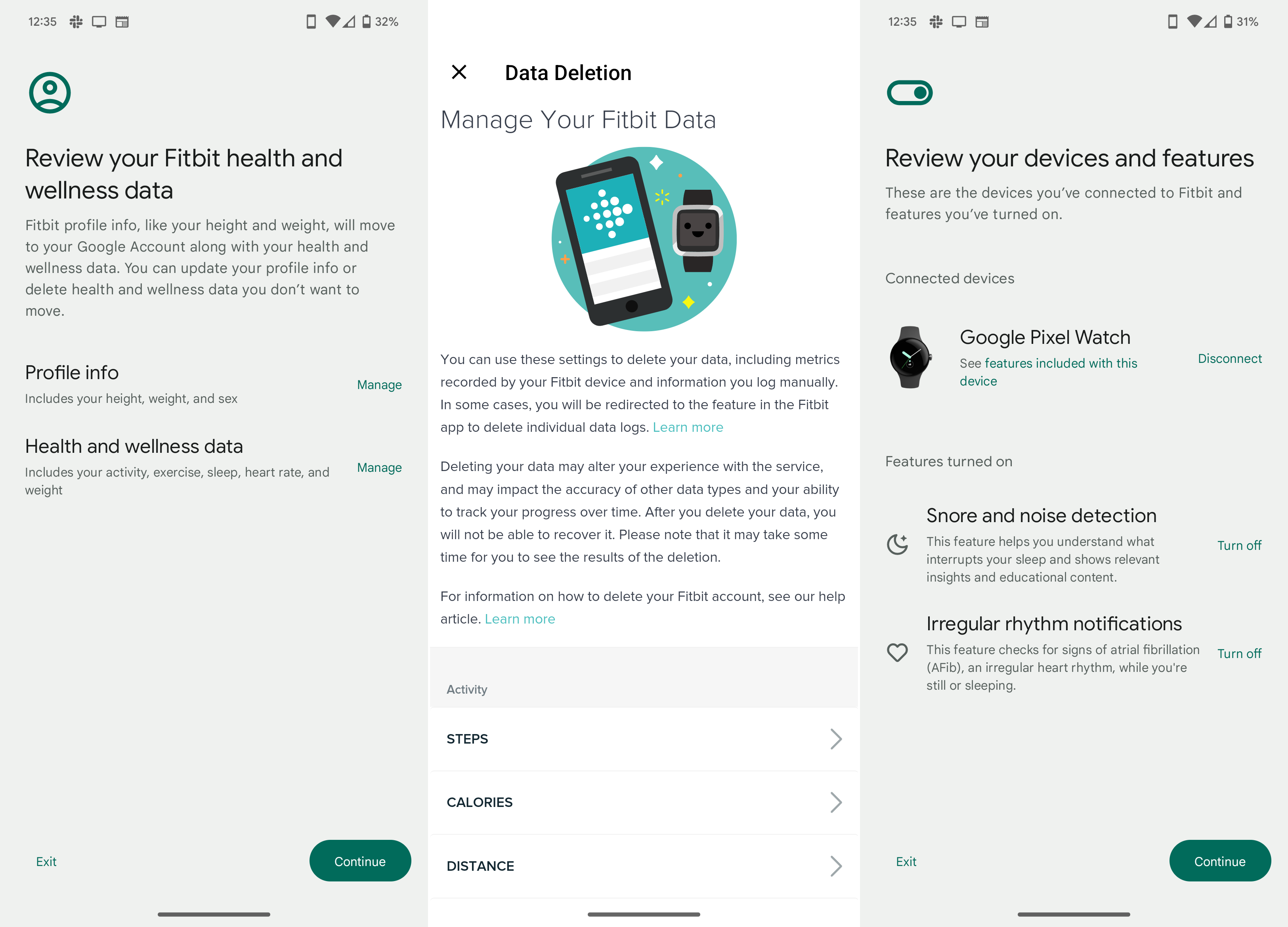 Etapas para migrar a conta Fitbit para sua conta do Google