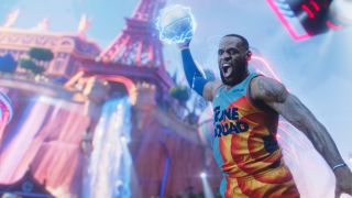LeBron James dunking a basketball in Space Jam: A New Legacy