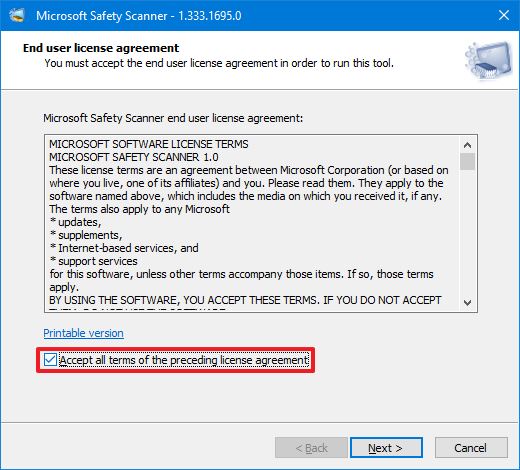 Microsoft Safety Scanner wizard