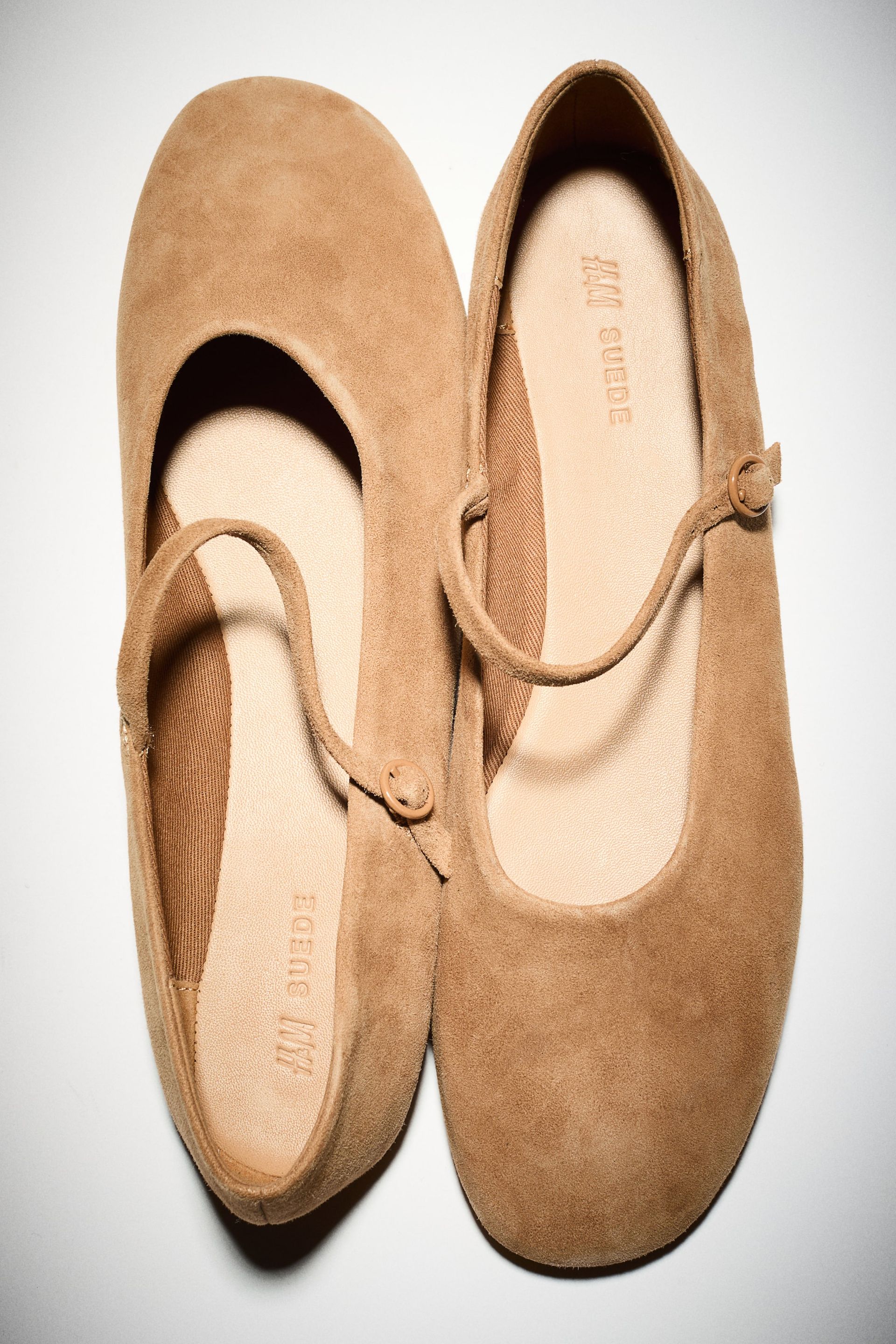 Suede Mary Jane Flats - Light Brown