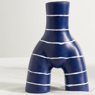 blue and white striped vase