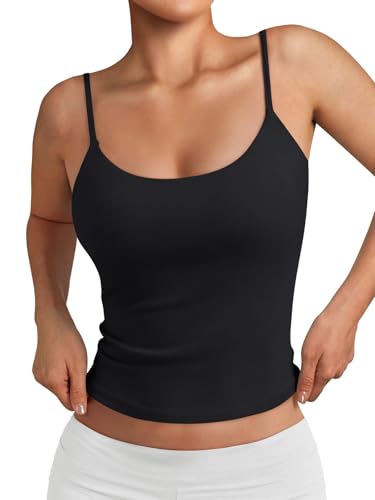 Trendy Queen Womens Double Lined Tank Top, Not See-Through Soft Layering Cami, Adjustable Strap Basic Top for Workout Going Out Black S