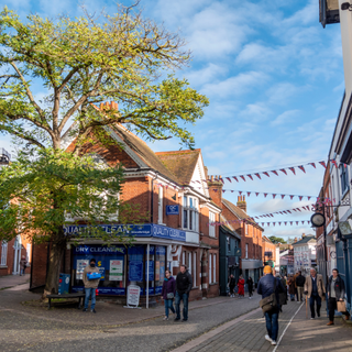 The Thoroughfare in Woodbridge, Suffolk, on a sunny autumn day