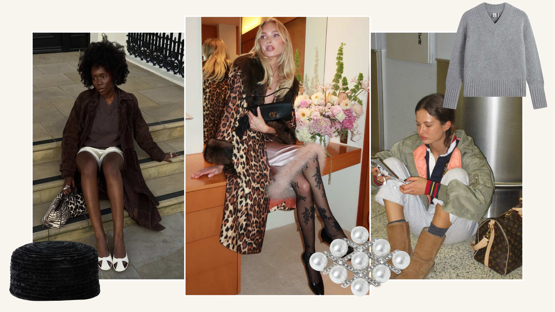 Three fashion people wear the winter micro trends 2026.