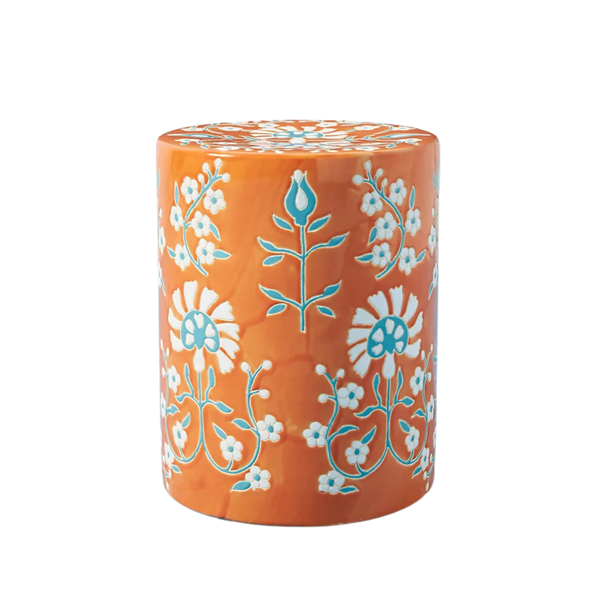 An orange and blue outdoor side table