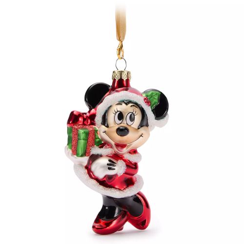 Santa Minnie Mouse Glass Ornament