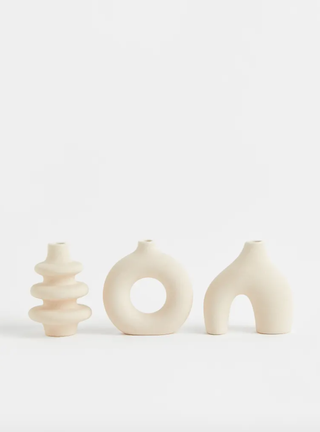 three sculptural stoneware vases