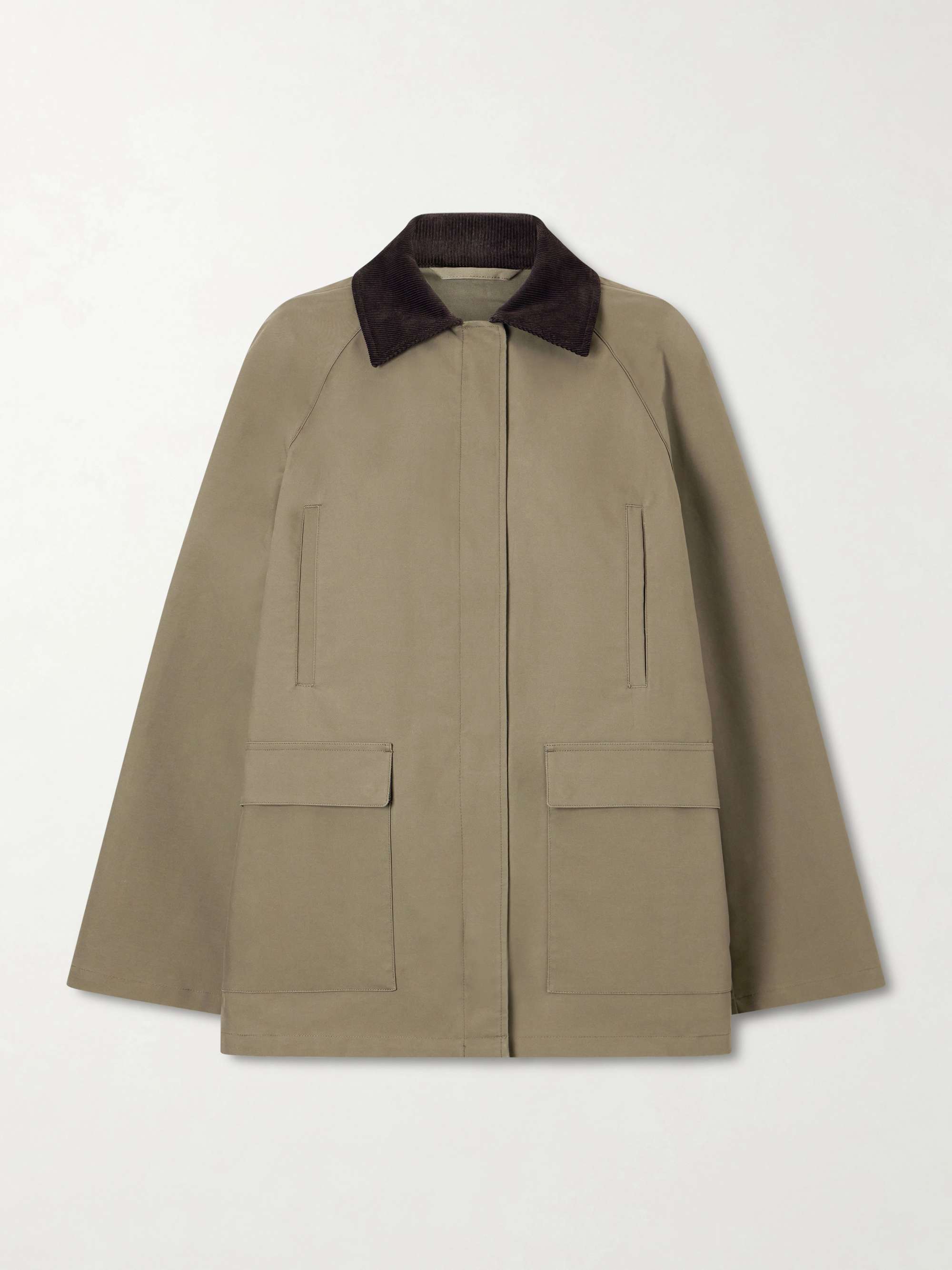 Corduroy-Trimmed Cotton-Gabardine Coat