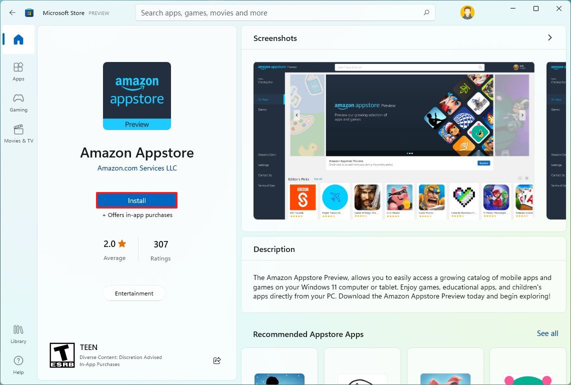 Amazon Appstore and WSA installation