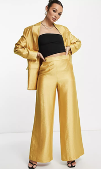 Satin Wide Leg Suit Trousers in Gold, £42 ($51) | ASOS