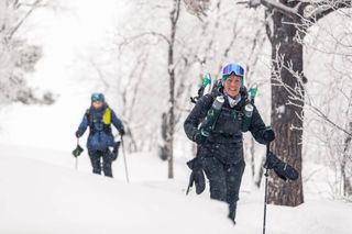 Alison Little, mature trail runner, in the snow