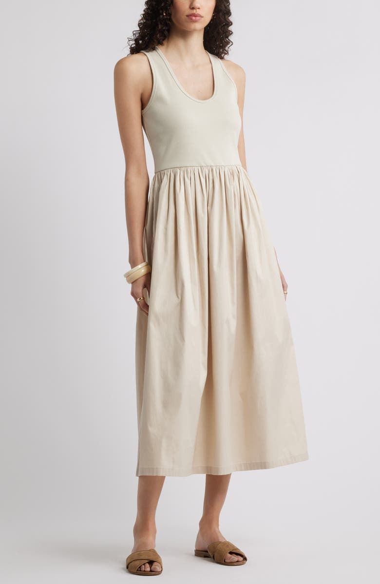 Mixed Media Stretch Cotton Tank Maxi Dress